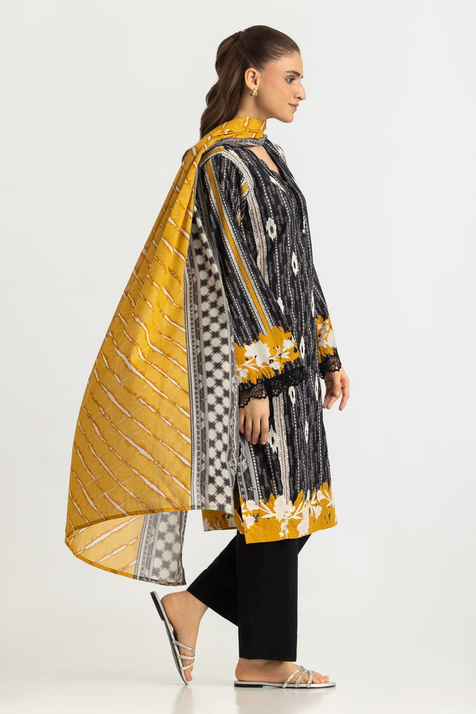 3PC Cotton Printed Suit With Embroidered