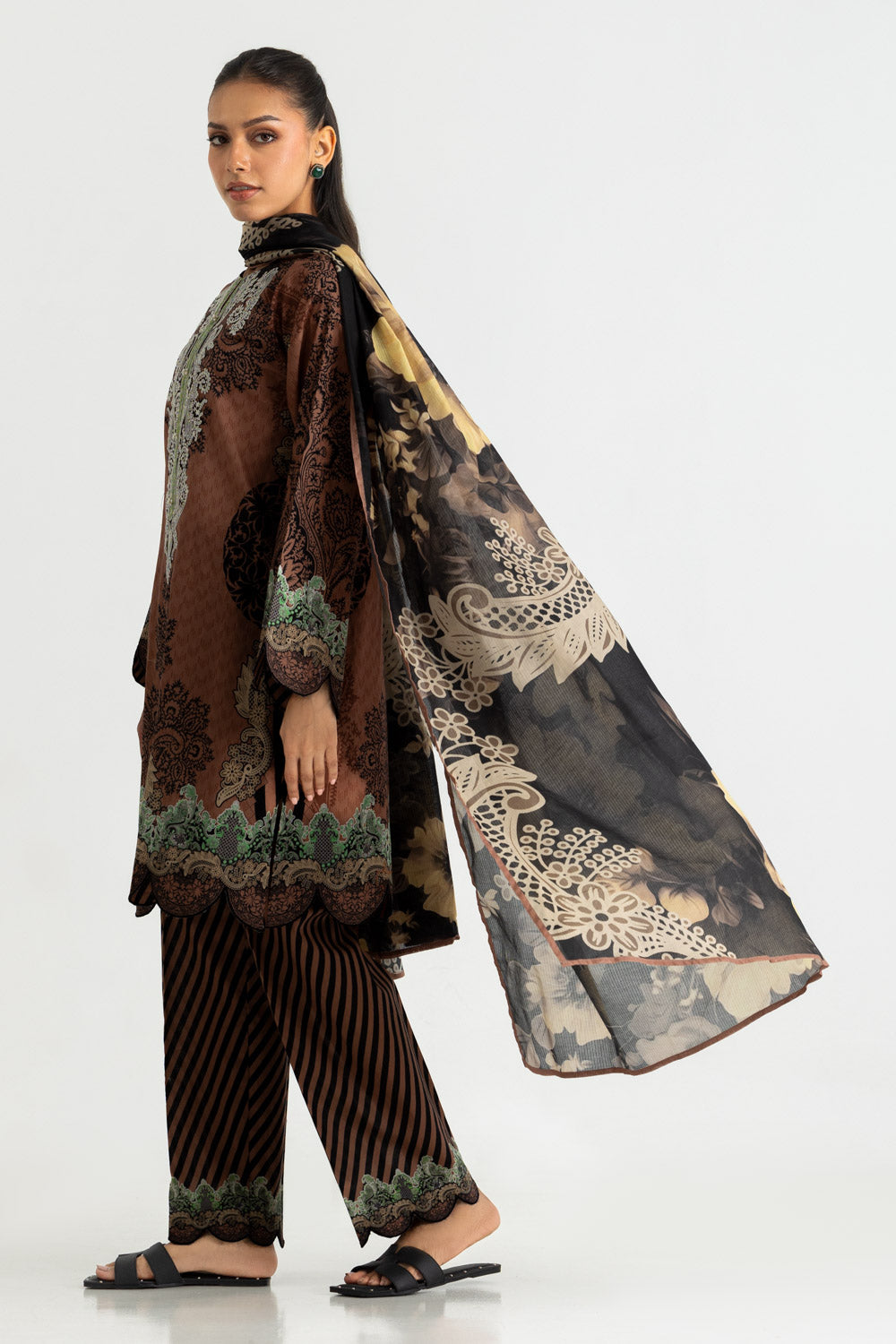 3PC Cotton Printed Suit With Embroidered