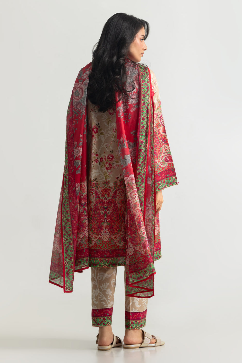 3PC Cotton Printed Suit With Embroidered