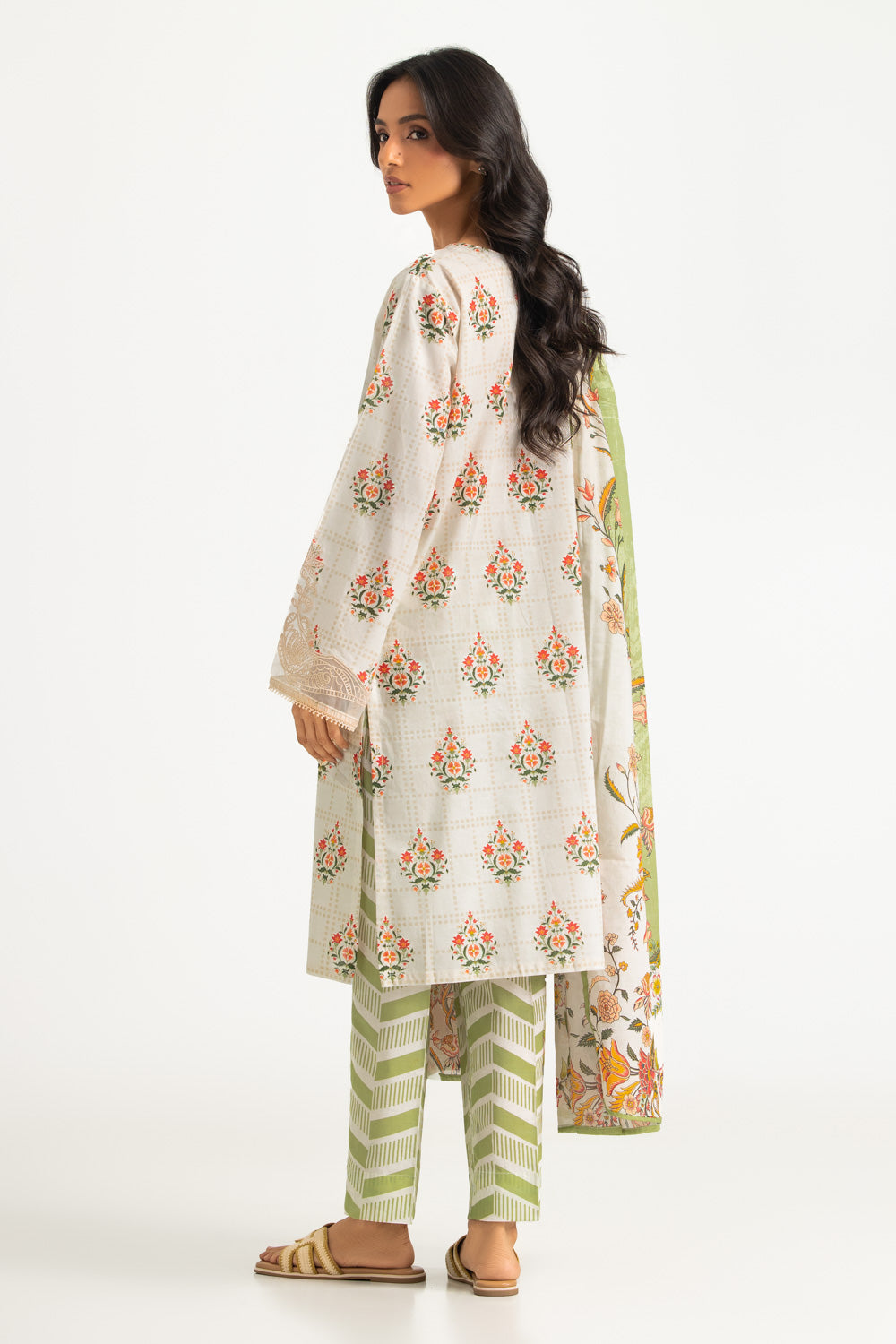 3PC Cotton Printed Suit With Embroidered