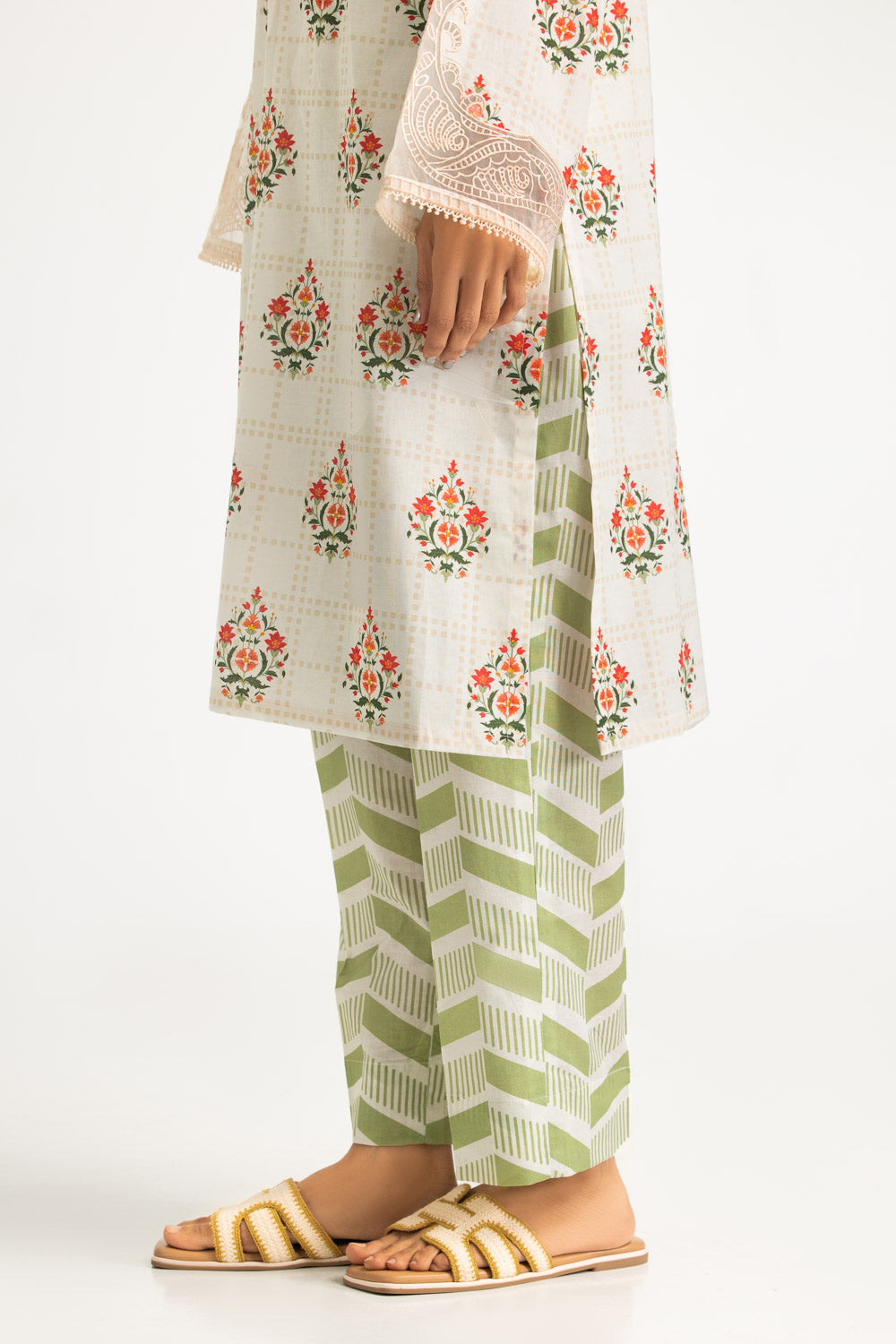 3PC Cotton Printed Suit With Embroidered