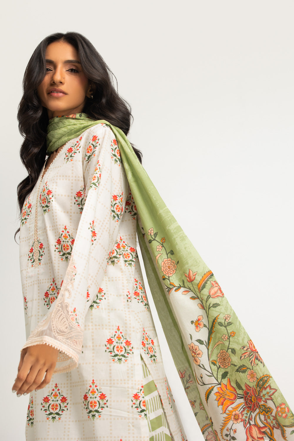 3PC Cotton Printed Suit With Embroidered