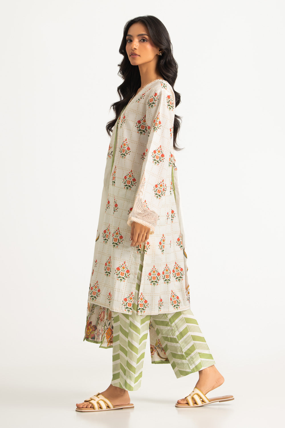 3PC Cotton Printed Suit With Embroidered