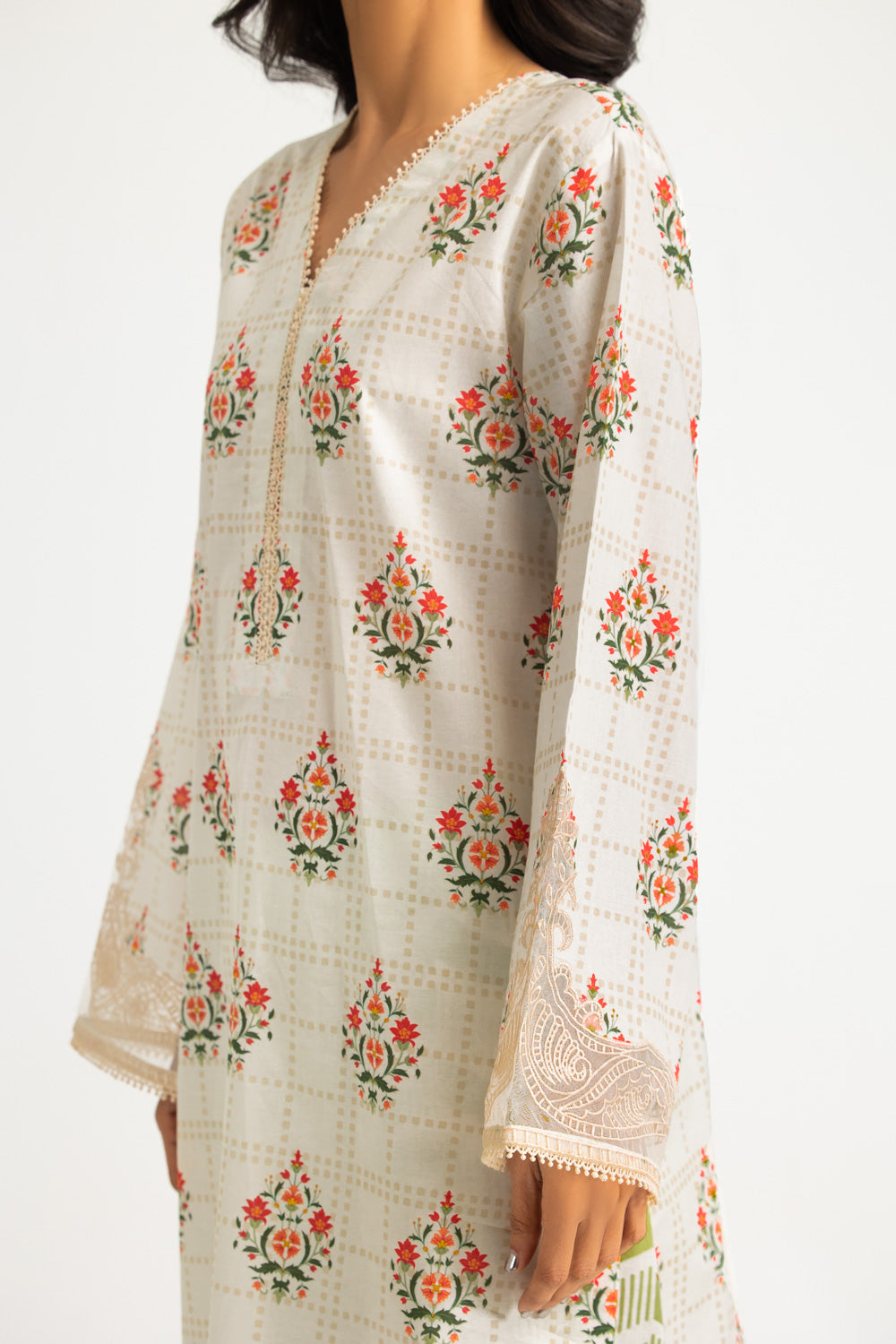 3PC Cotton Printed Suit With Embroidered