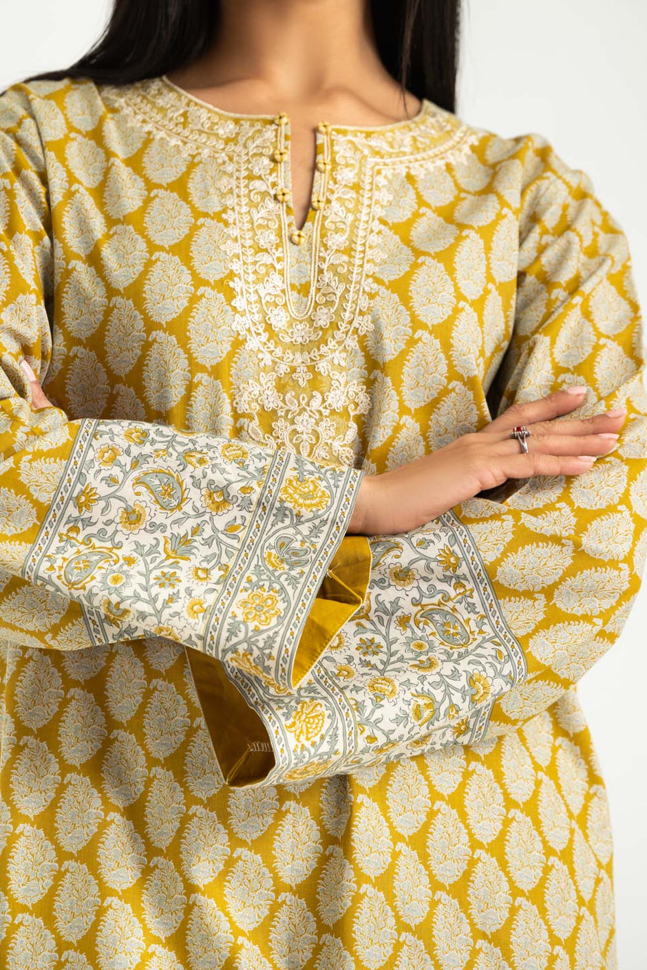 3PC Cotton Printed Suit With Embroidered