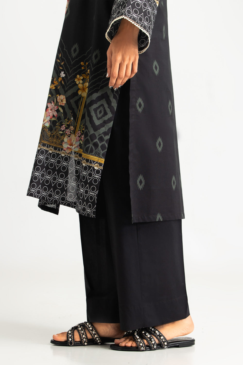 3PC Cotton Printed Suit with Embroidered