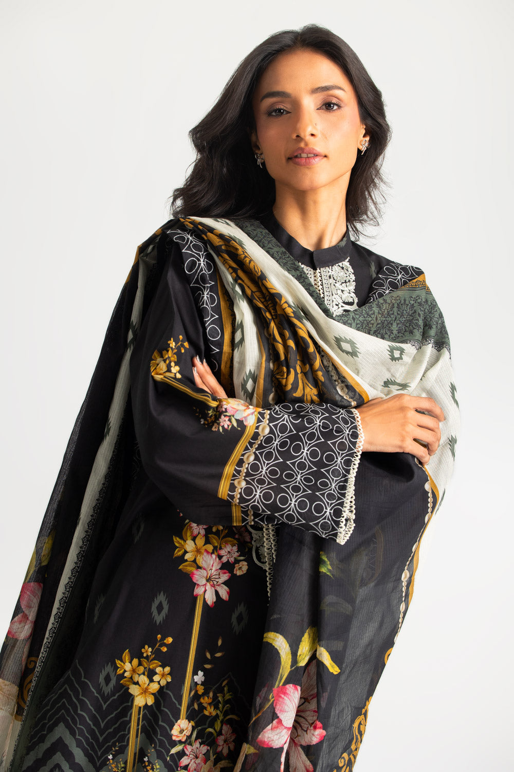 3PC Cotton Printed Suit with Embroidered