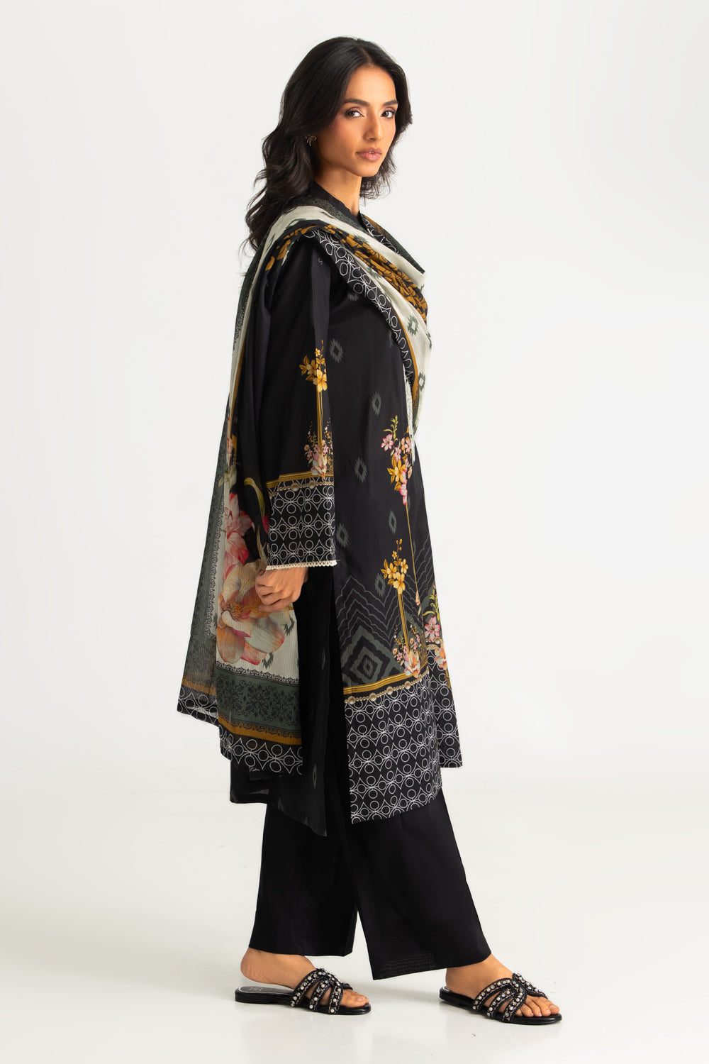 3PC Cotton Printed Suit with Embroidered