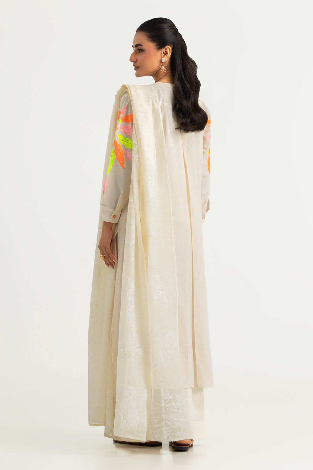 3PC Cotton Textured Embroidered Suit
