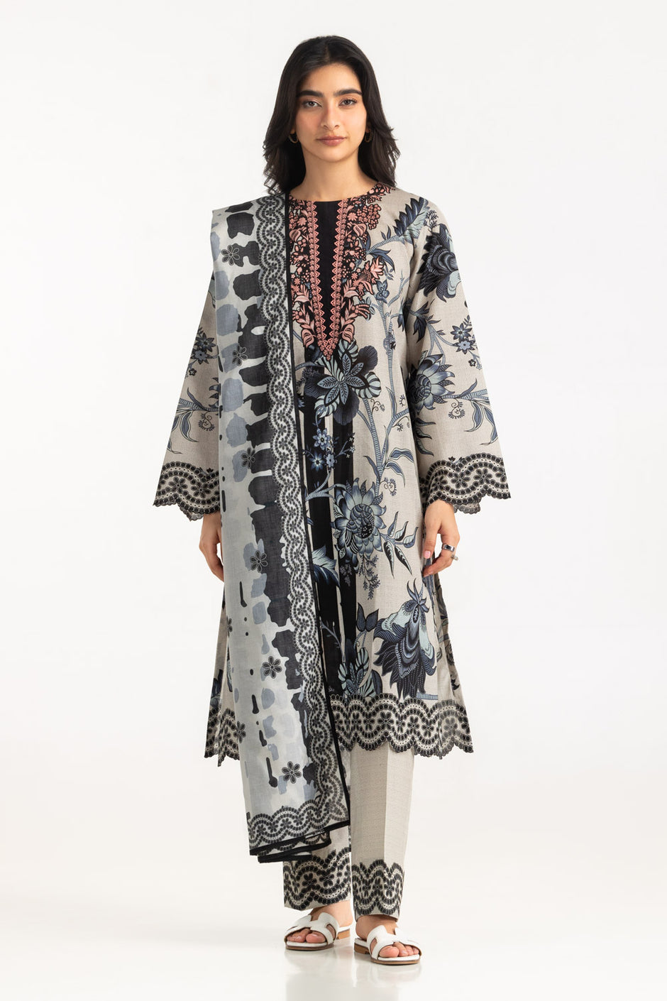 3PC Cross Hatch Printed Suit