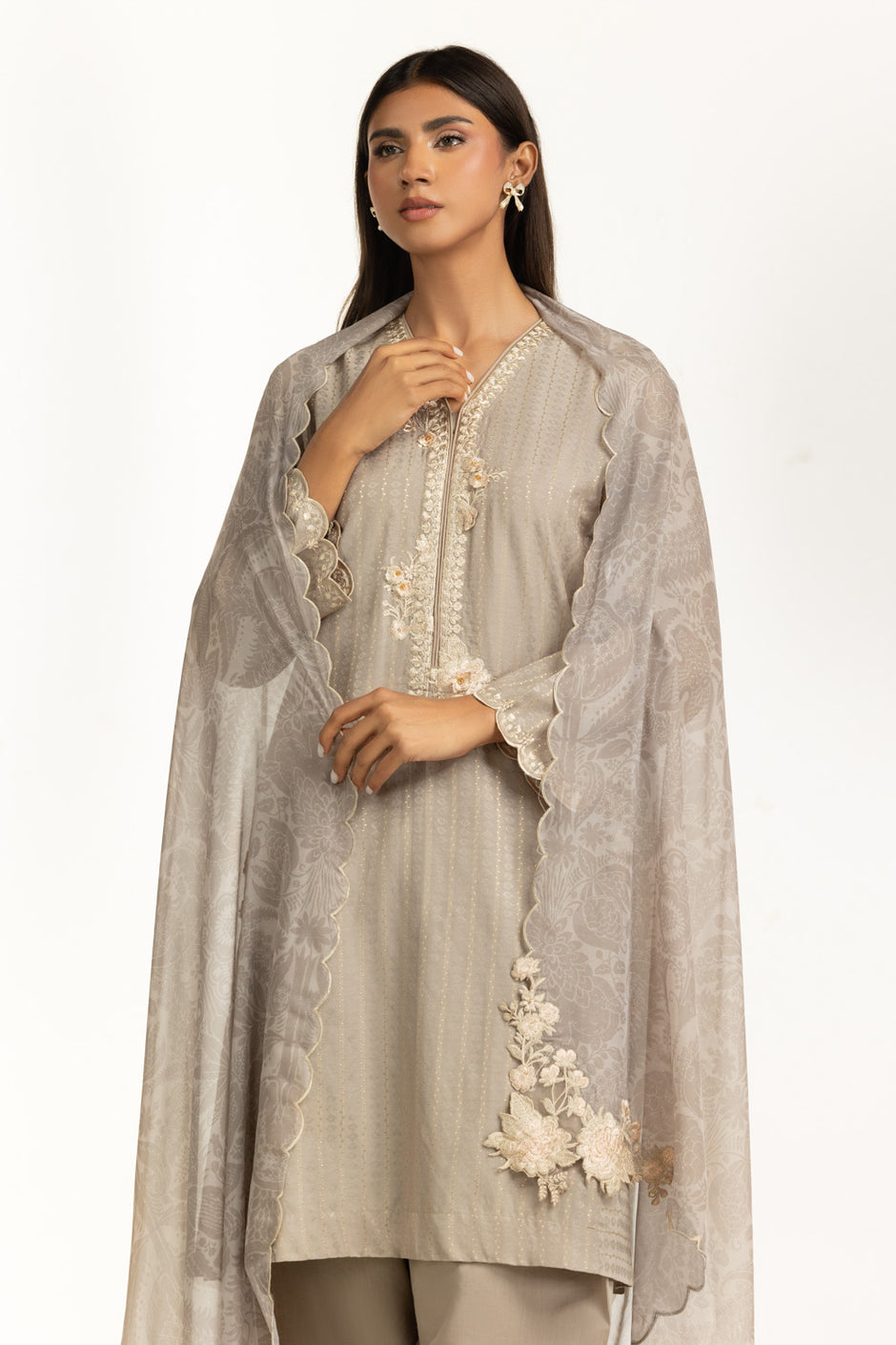 3PC Denier Jacquard Embroidered Suit