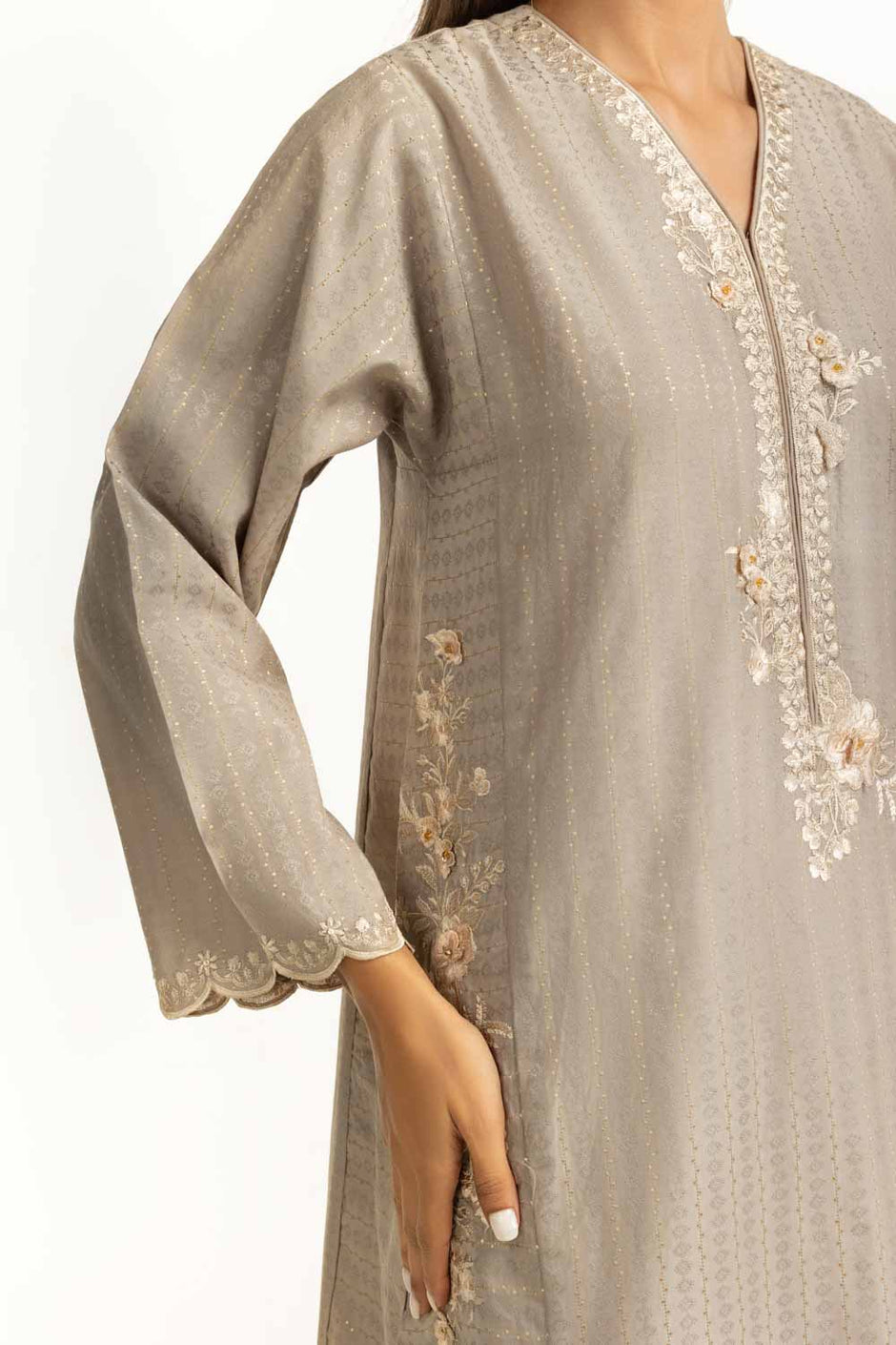 3PC Denier Jacquard Embroidered Suit