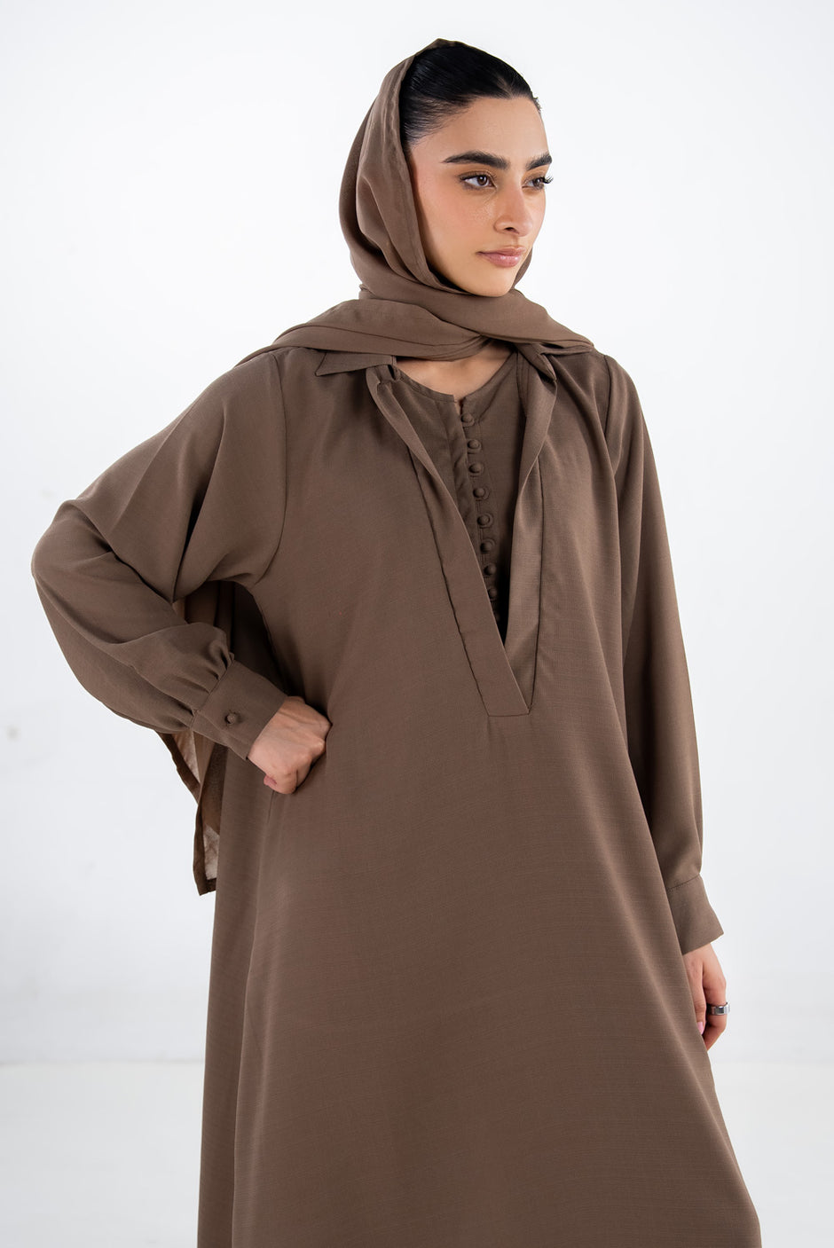 3PC Georgette Slub Abaya And Trouser With Scarf