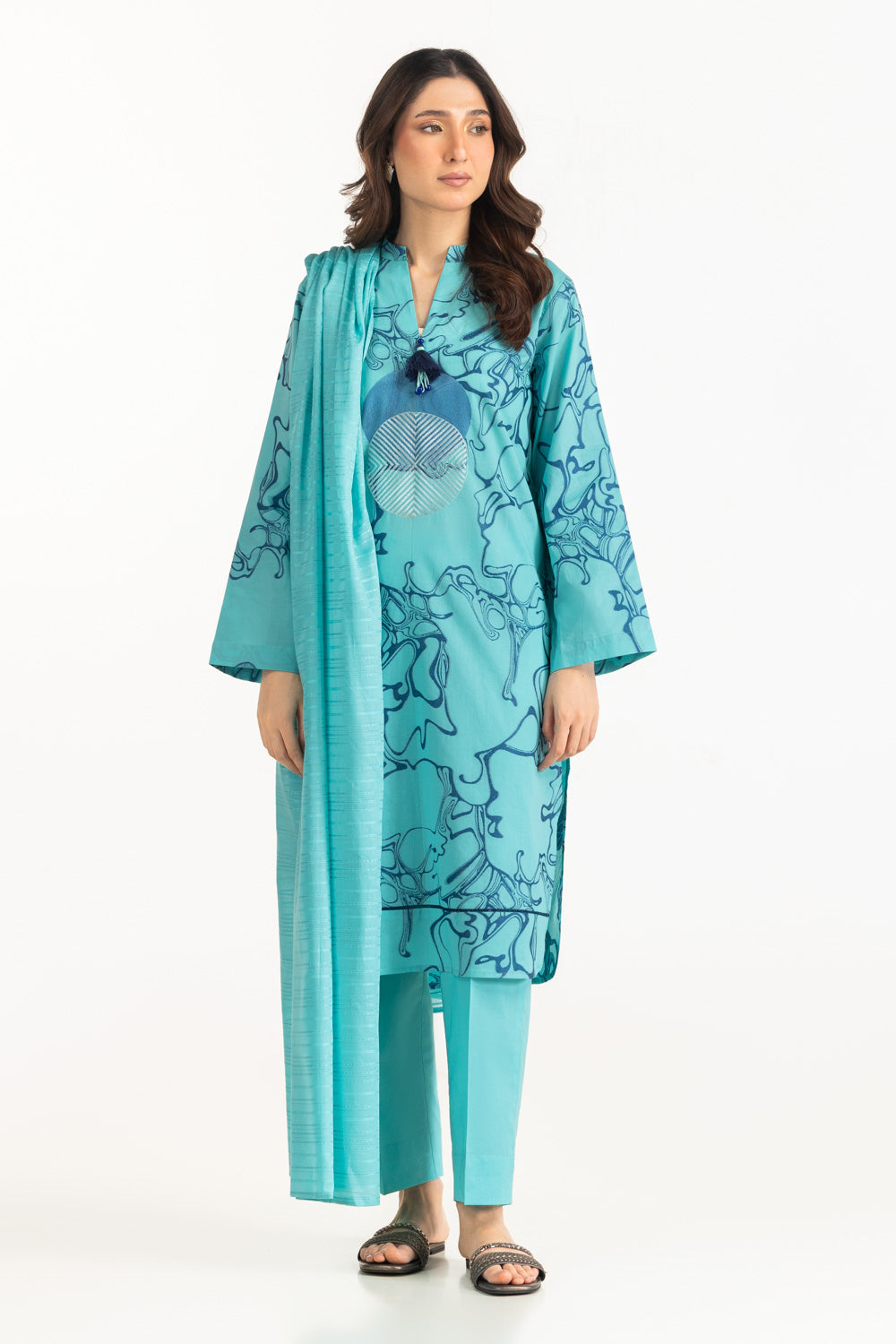 3PC Jacquard Embroidered Suit IUSTKSD-2174