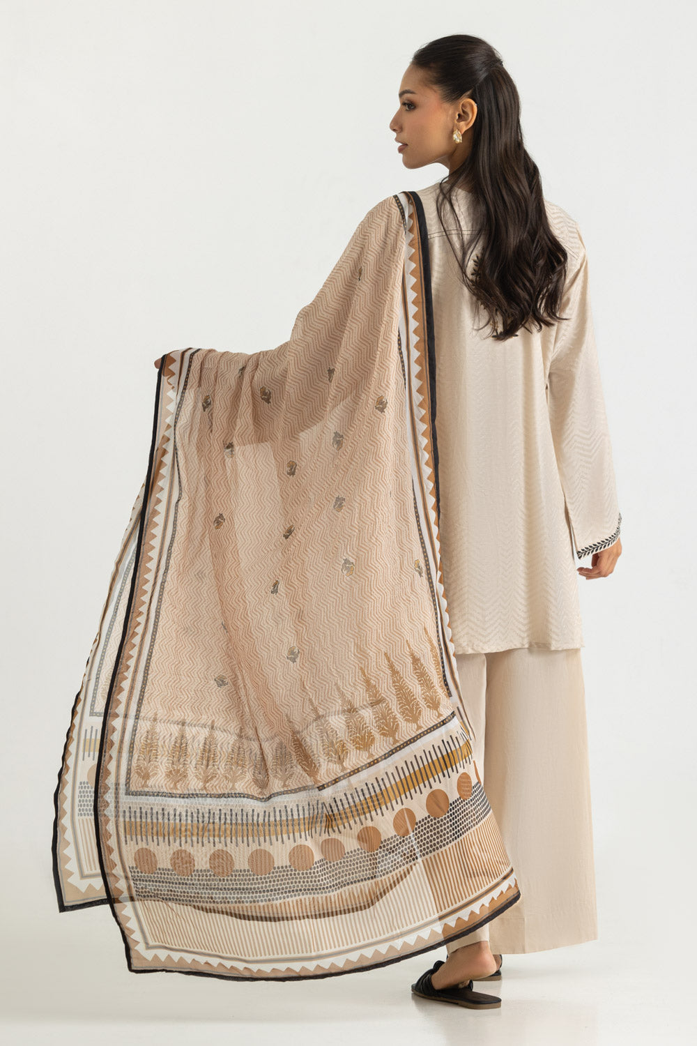 3PC Jacquard Embroidered Suit With Printed