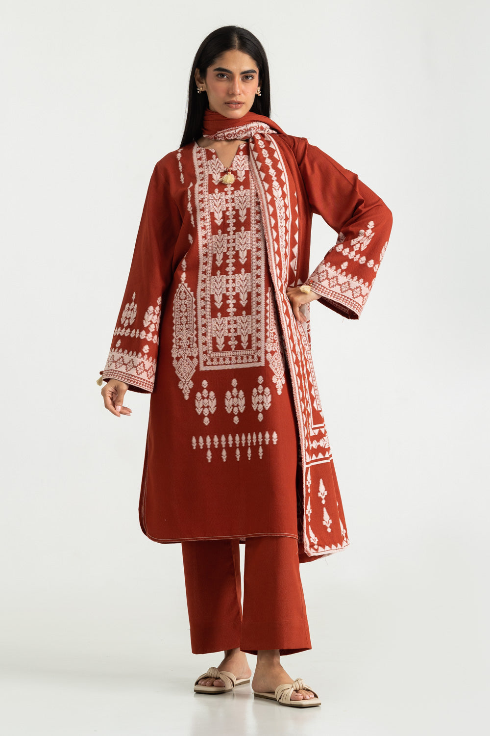 3PC Karandi Jacquard Embroidered Suit