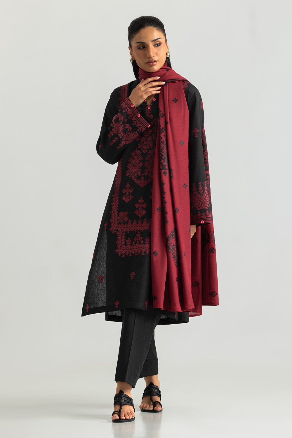 3PC Karandi Jacquard Embroidered Suit