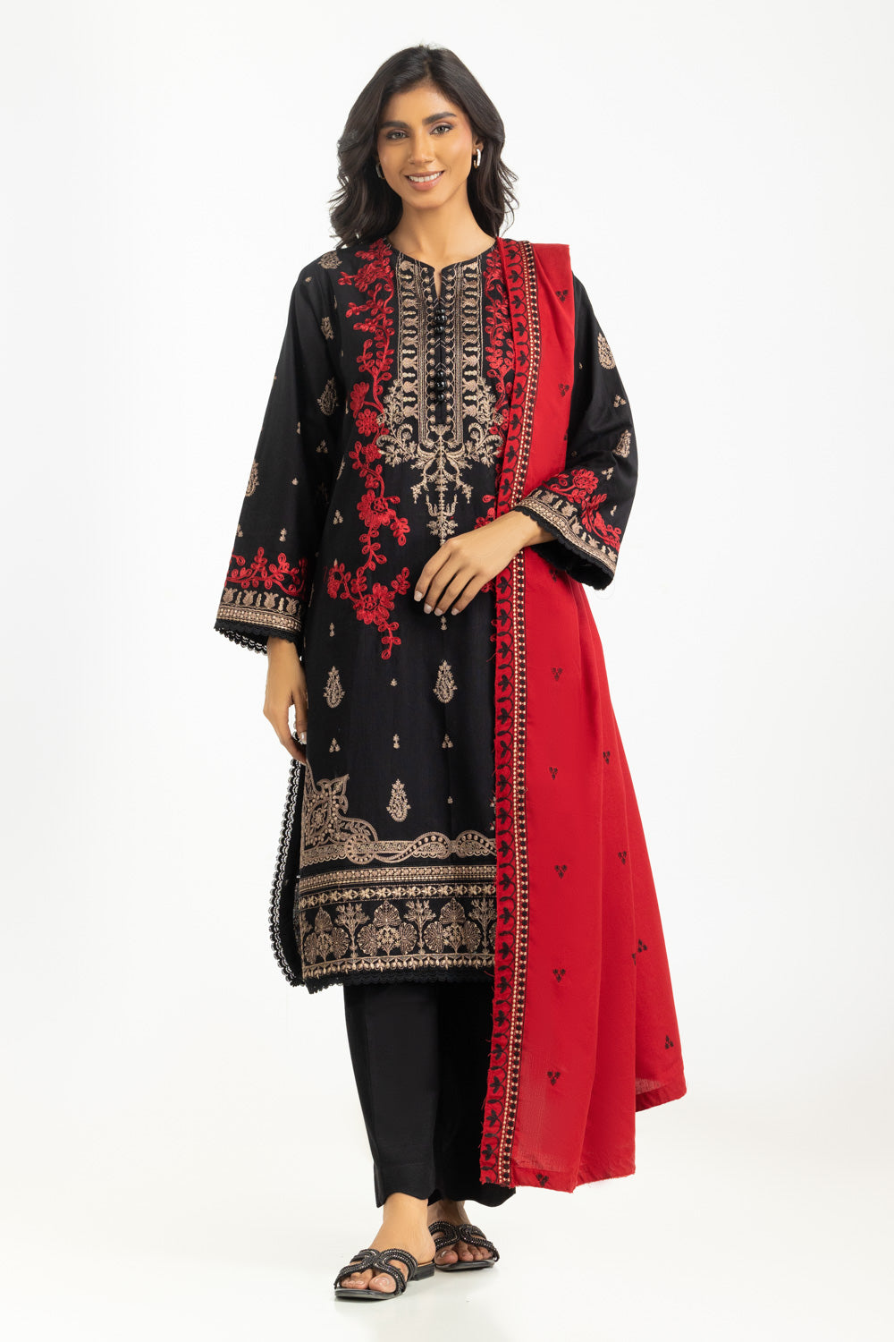 3PC Khaddar Embroidered Suit IUSTKSD-1355