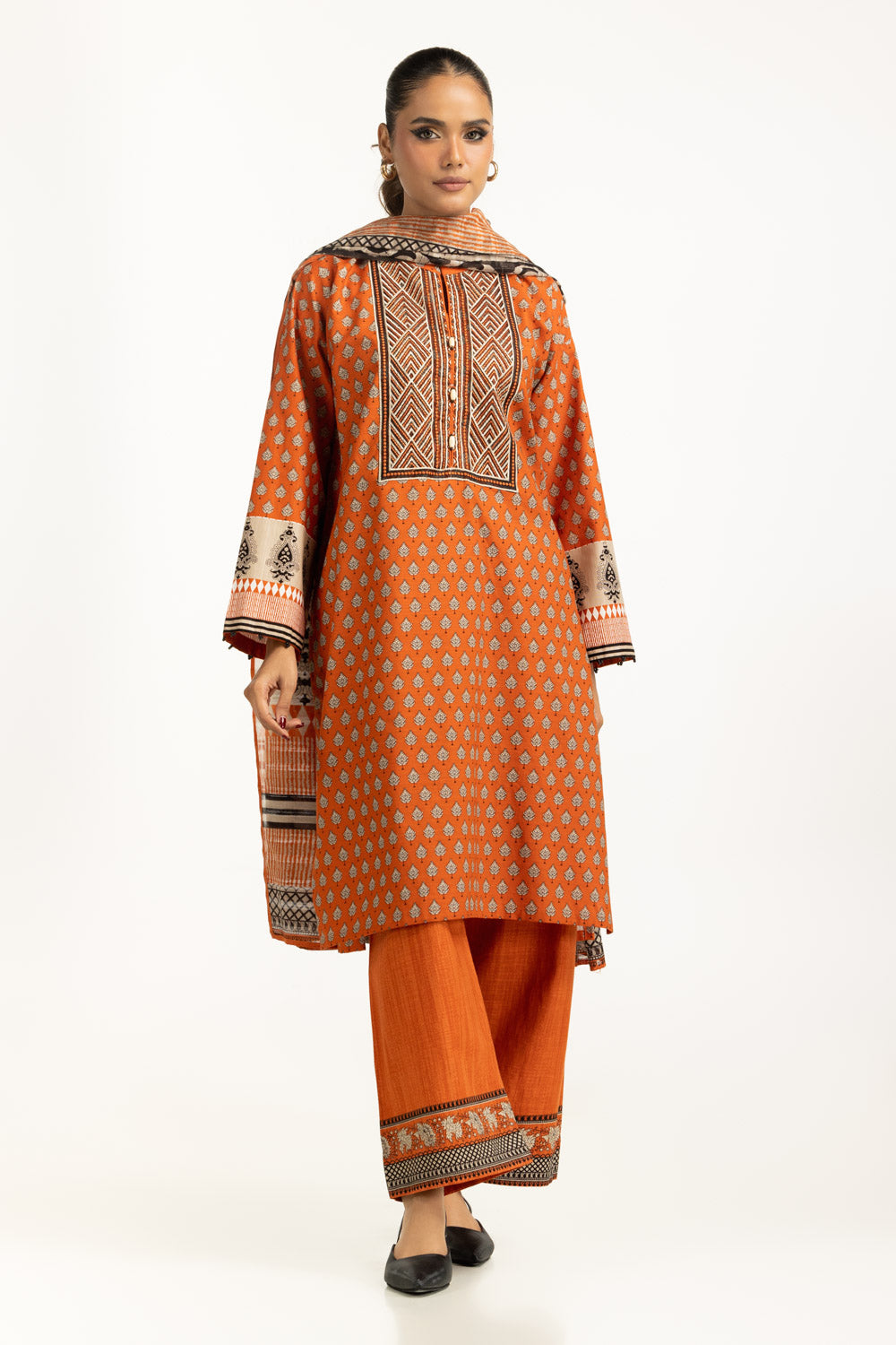3PC Khaddar Printed Suit With Embroidered IUSTKSD-1223