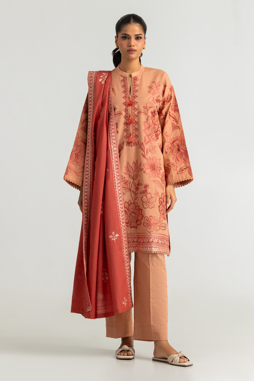 3PC Khaddar Slub Embroidered Suit