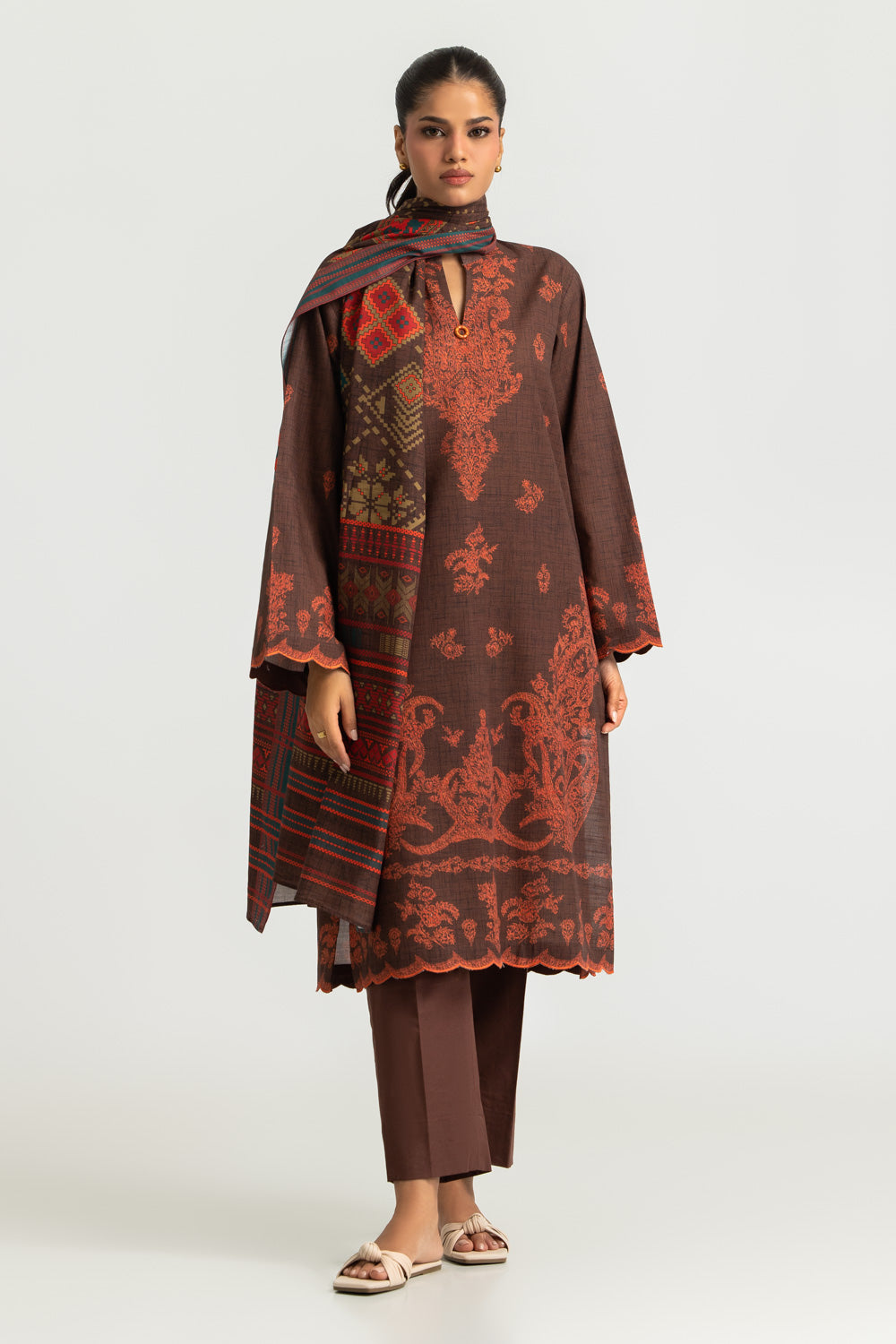 3PC Khaddar Slub Printed Suit