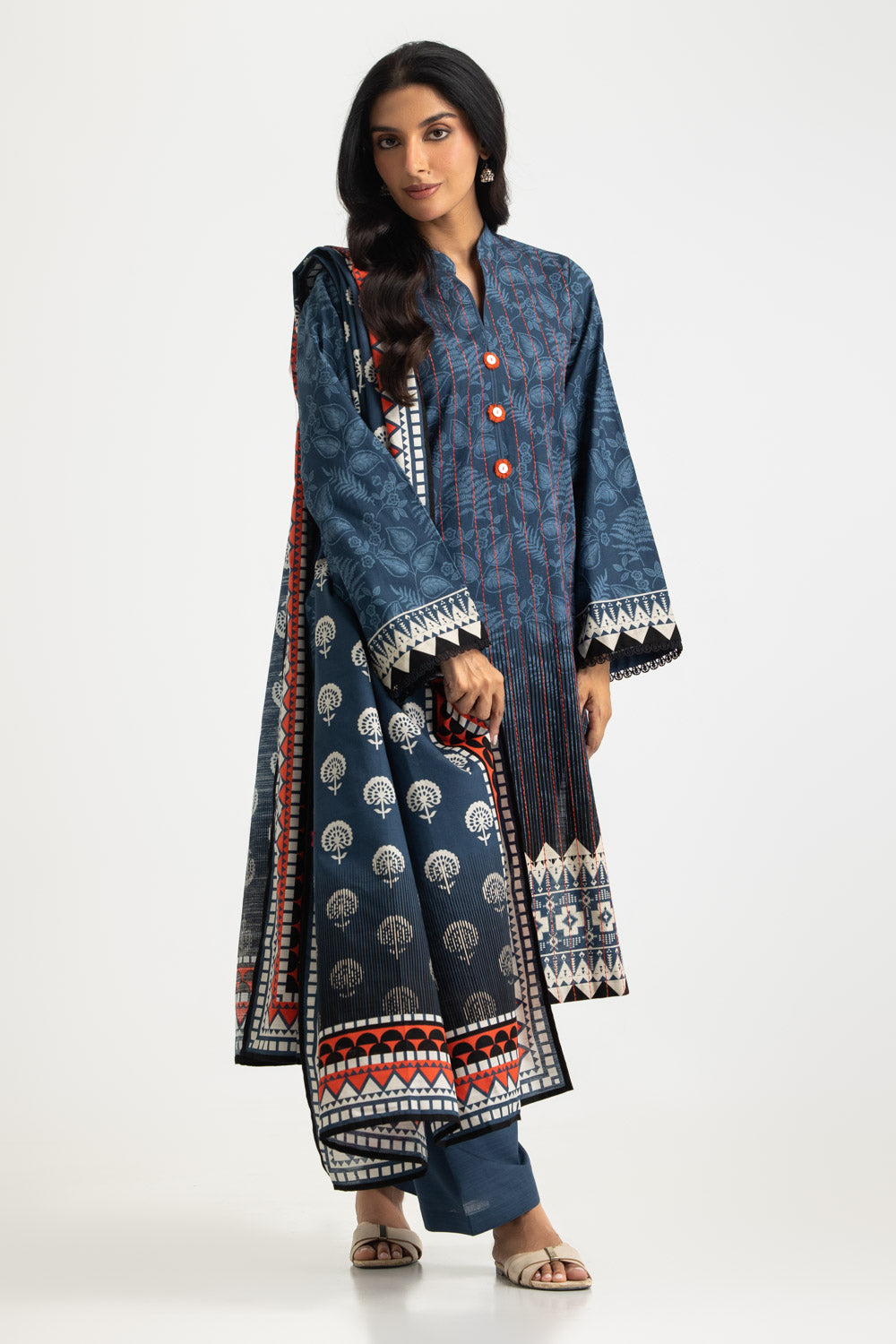 3PC Khaddar Slub Printed Suit