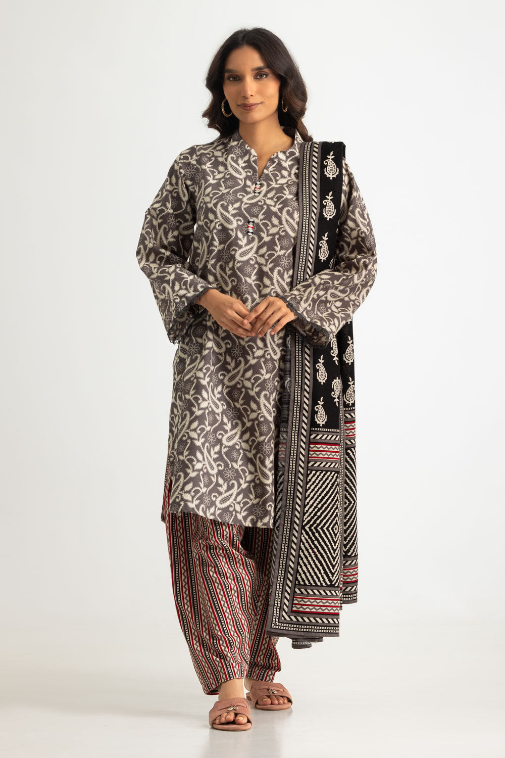 3PC Khaddar Slub Printed Suit