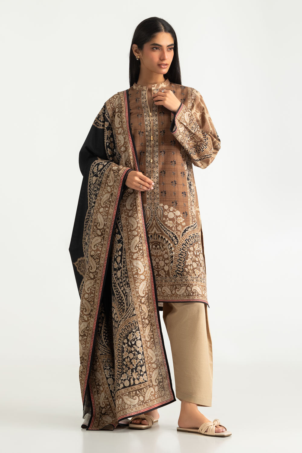 3PC Khaddar Slub Printed Suit