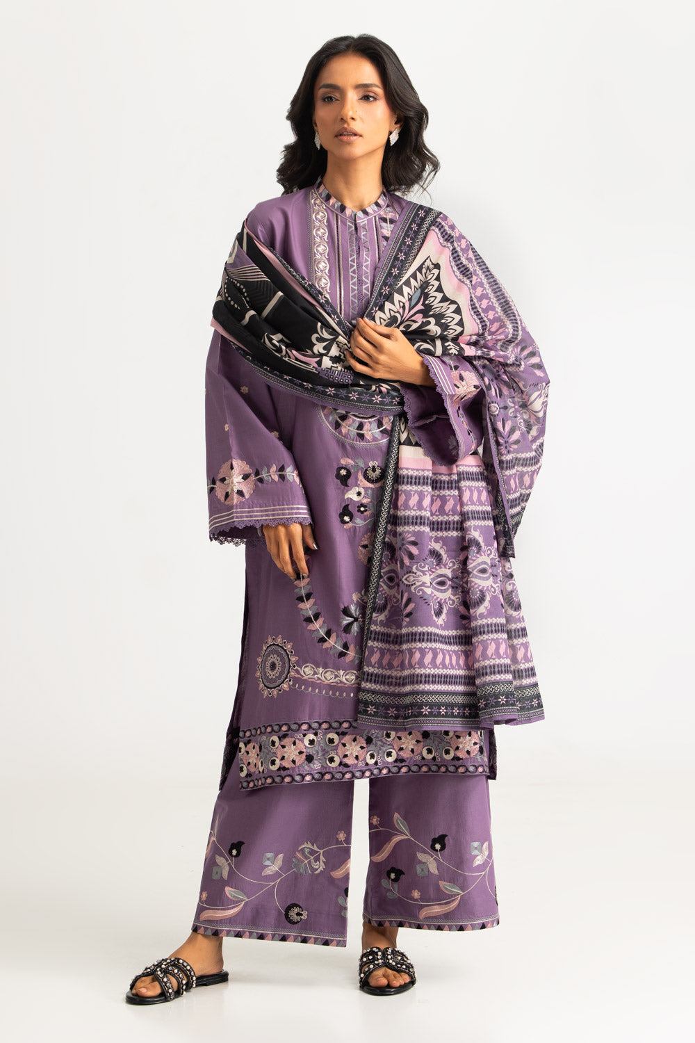 3PC Lawn Embroidered Suit With Printed Dupatta
