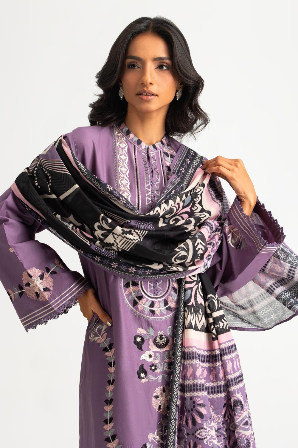 3PC Lawn Embroidered Suit With Printed Dupatta