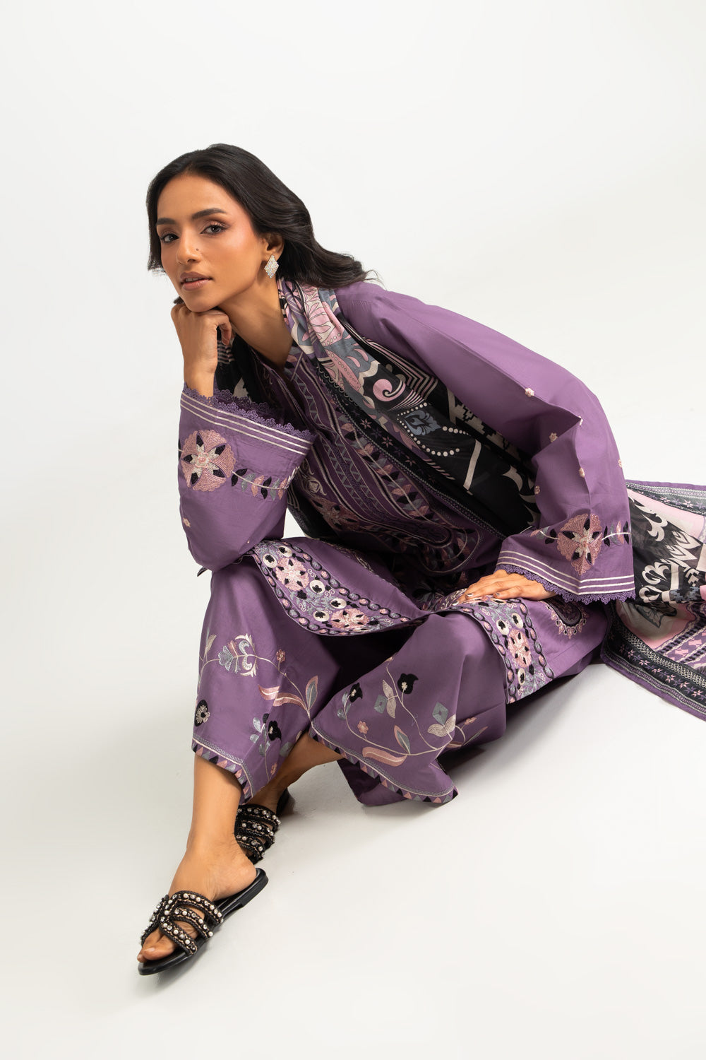 3PC Lawn Embroidered Suit With Printed Dupatta