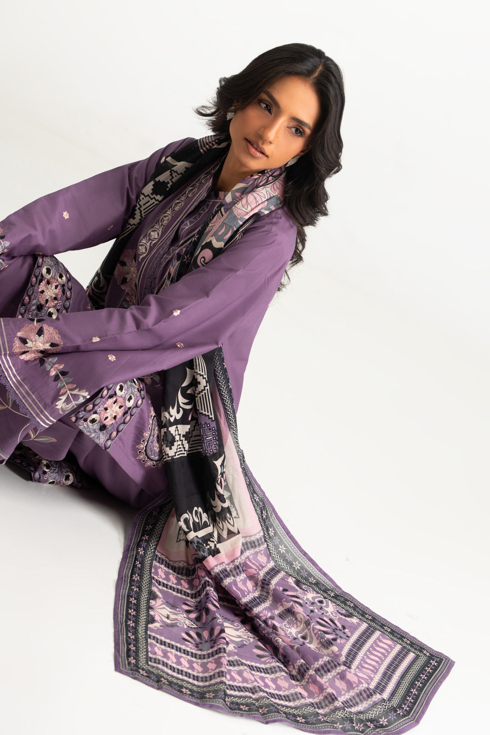 3PC Lawn Embroidered Suit With Printed Dupatta