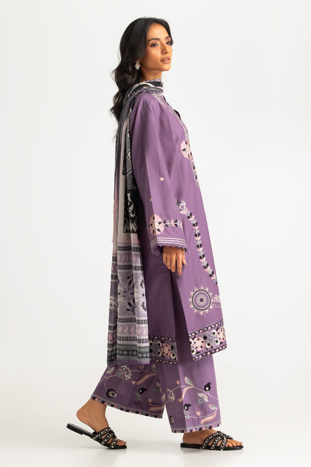 3PC Lawn Embroidered Suit With Printed Dupatta