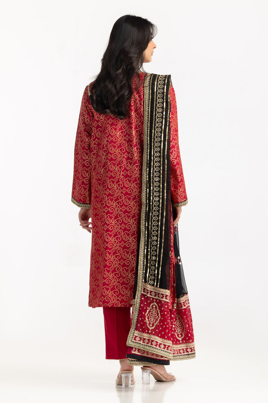 3PC Lawn Gold Printed Suit With Embroidered