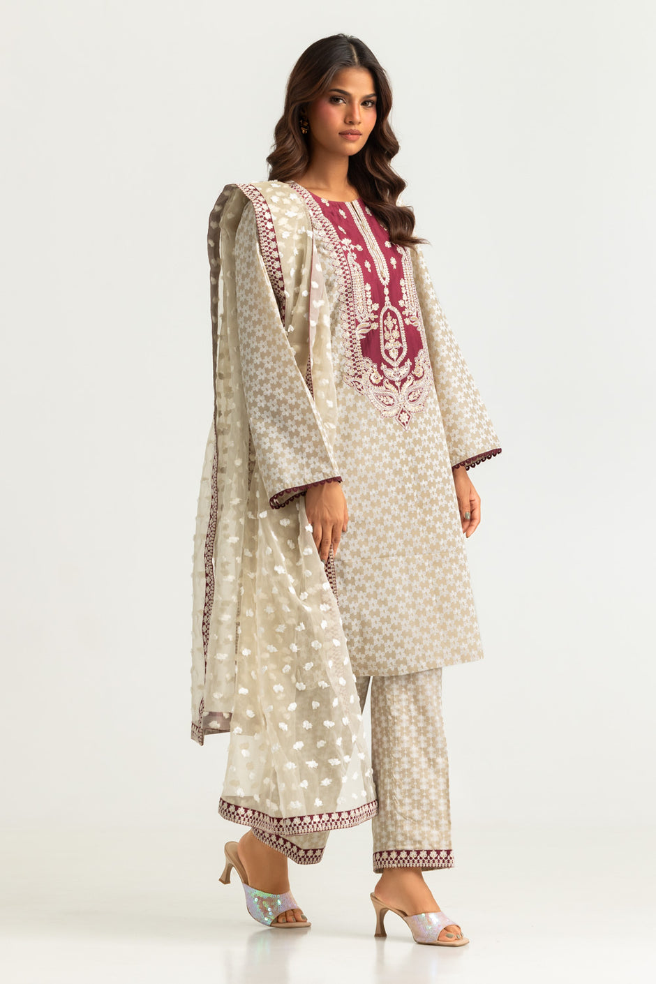 3PC Lawn Lacquer Printed Suit with Embroidered