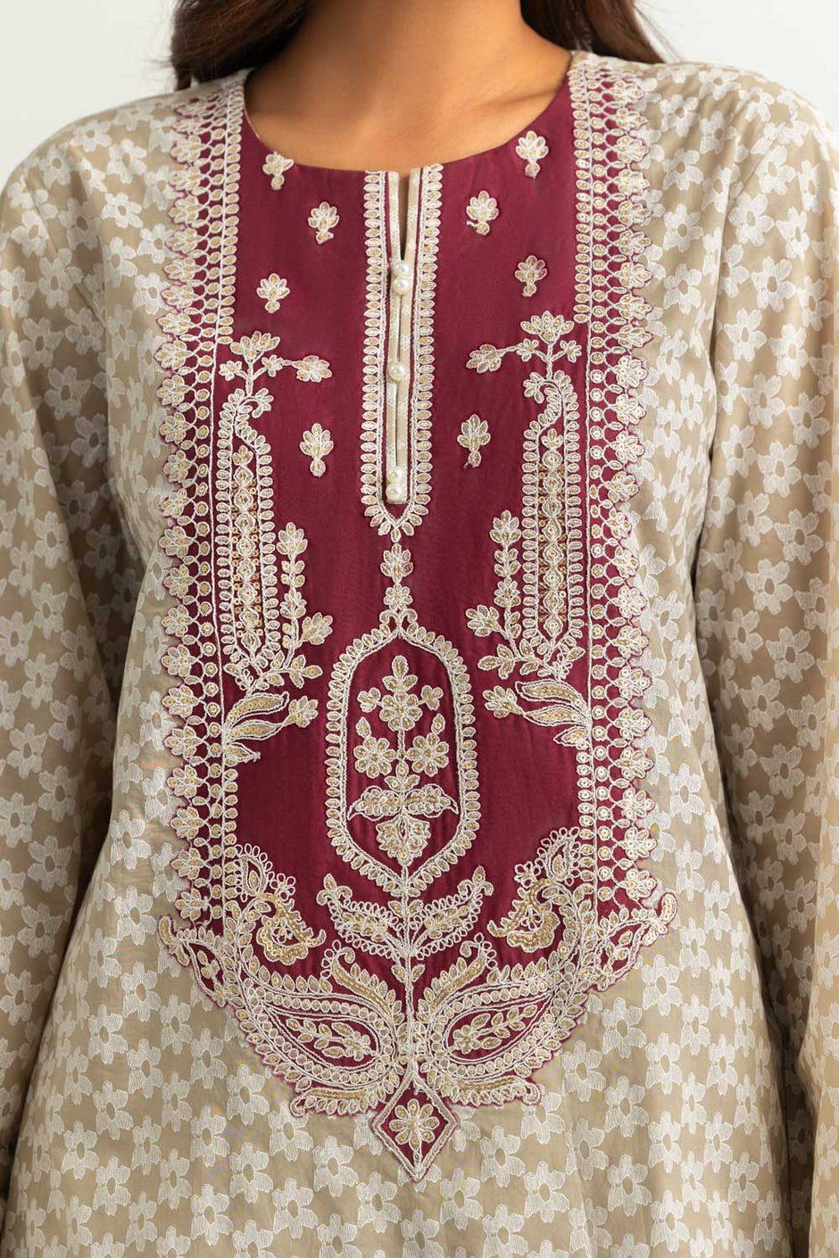 3PC Lawn Lacquer Printed Suit with Embroidered