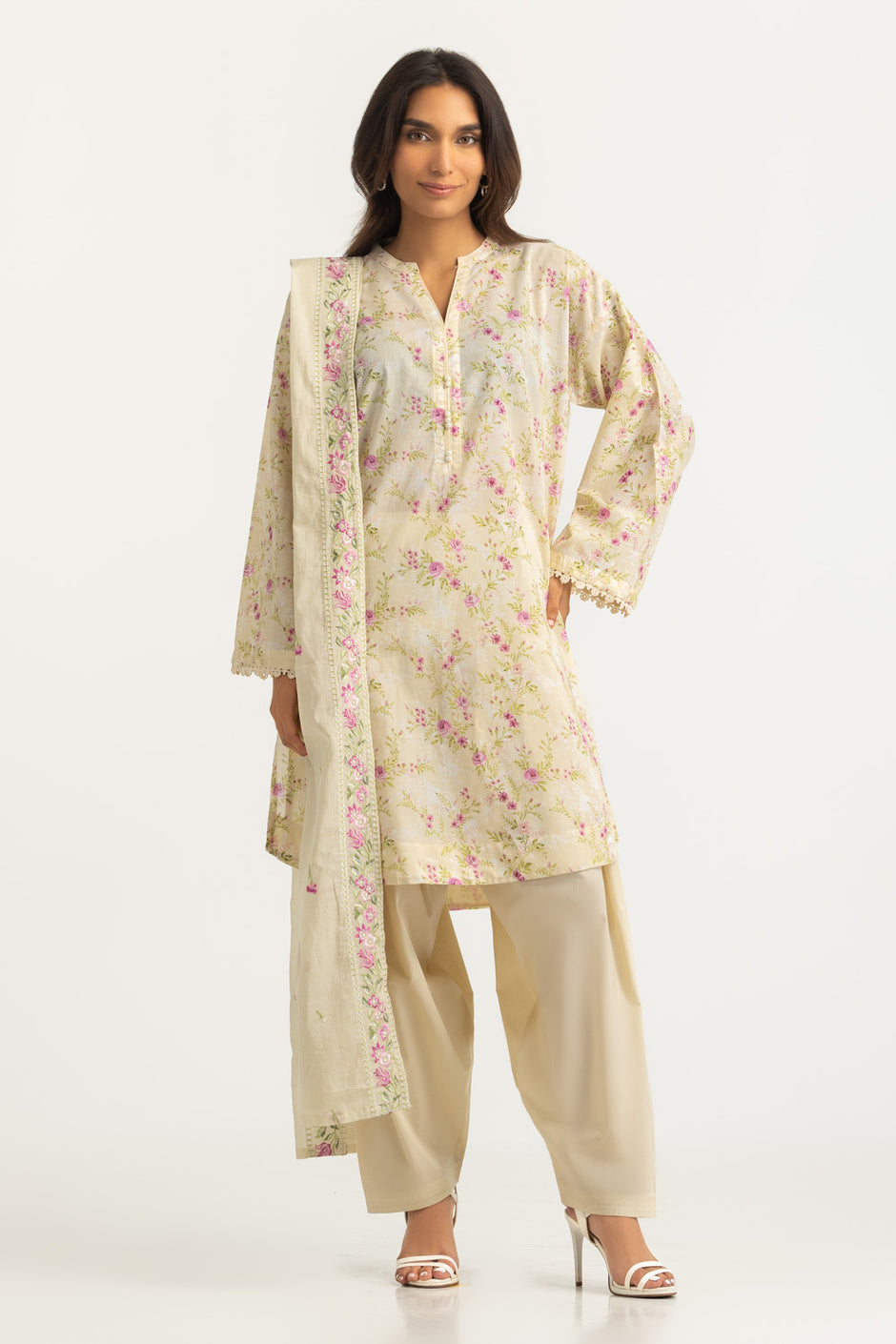3PC Lawn Printed Suit With Embroidered Dupatta