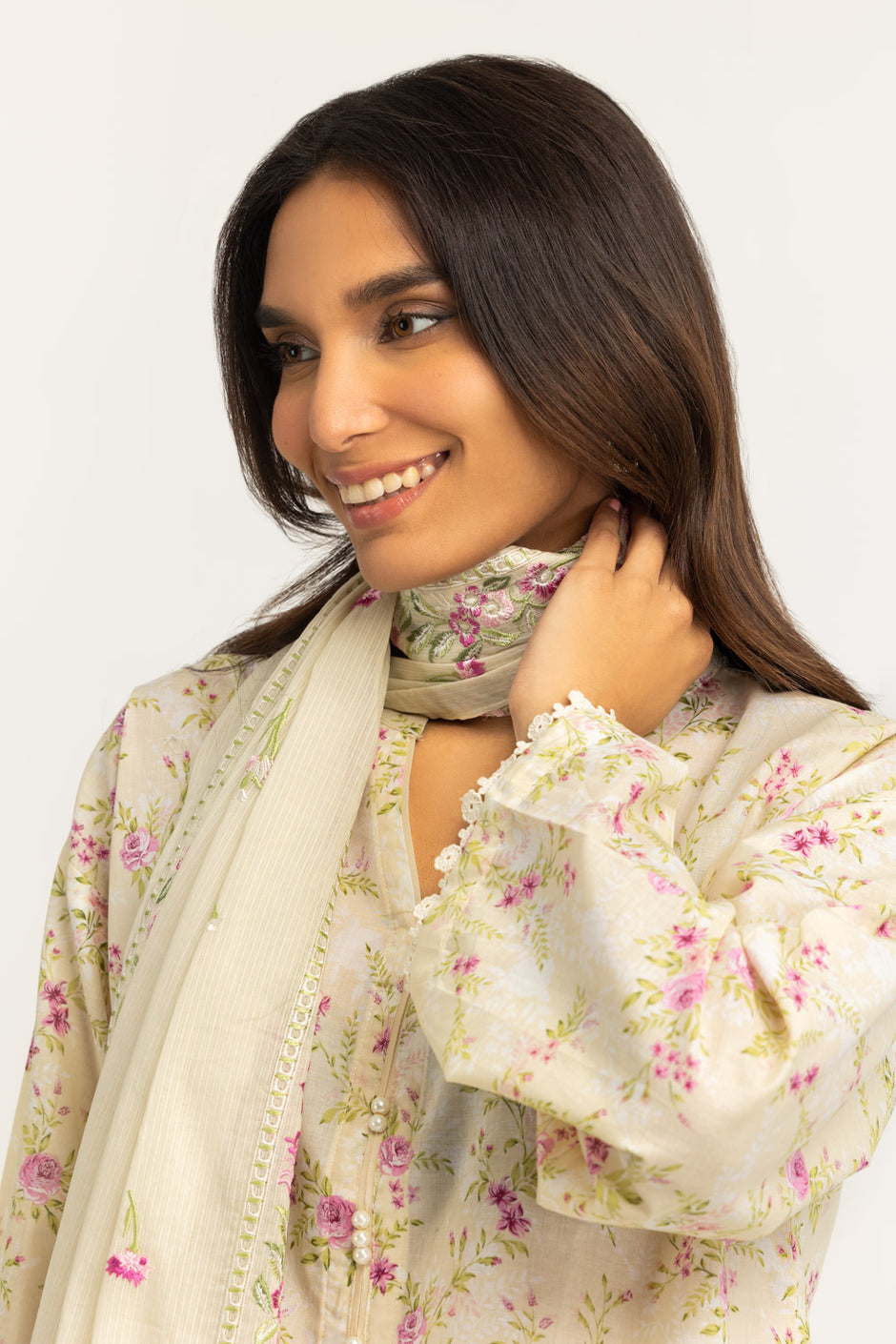 3PC Lawn Printed Suit With Embroidered Dupatta