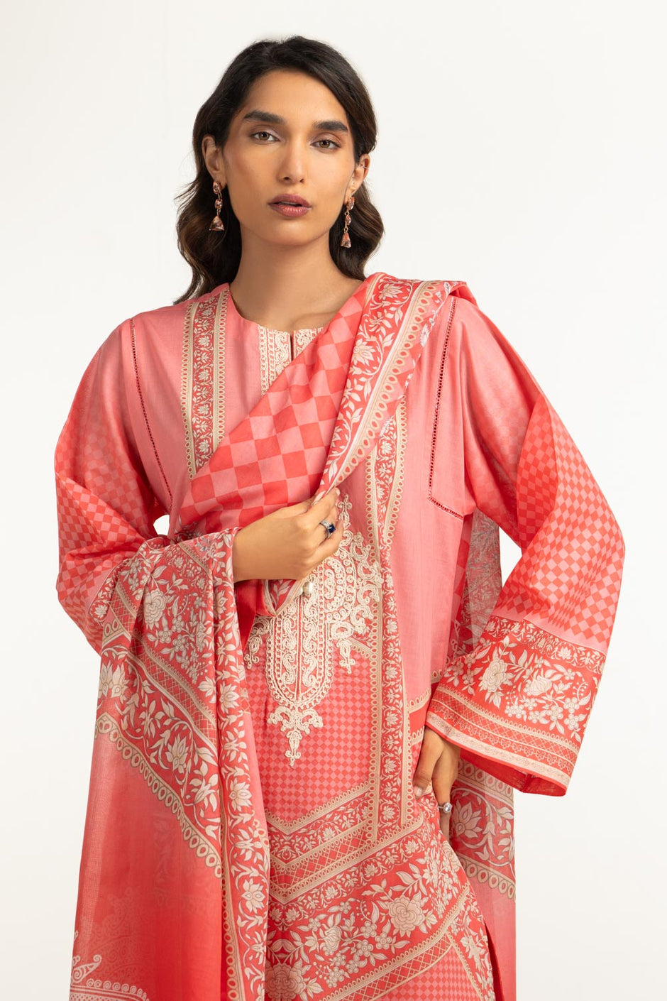 3PC Lawn Printed Suit With Embroidered