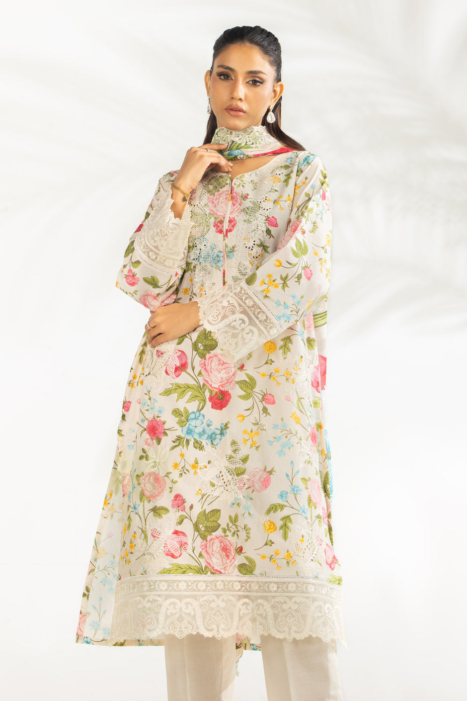 3PC Lawn Printed Suit With Embroidered