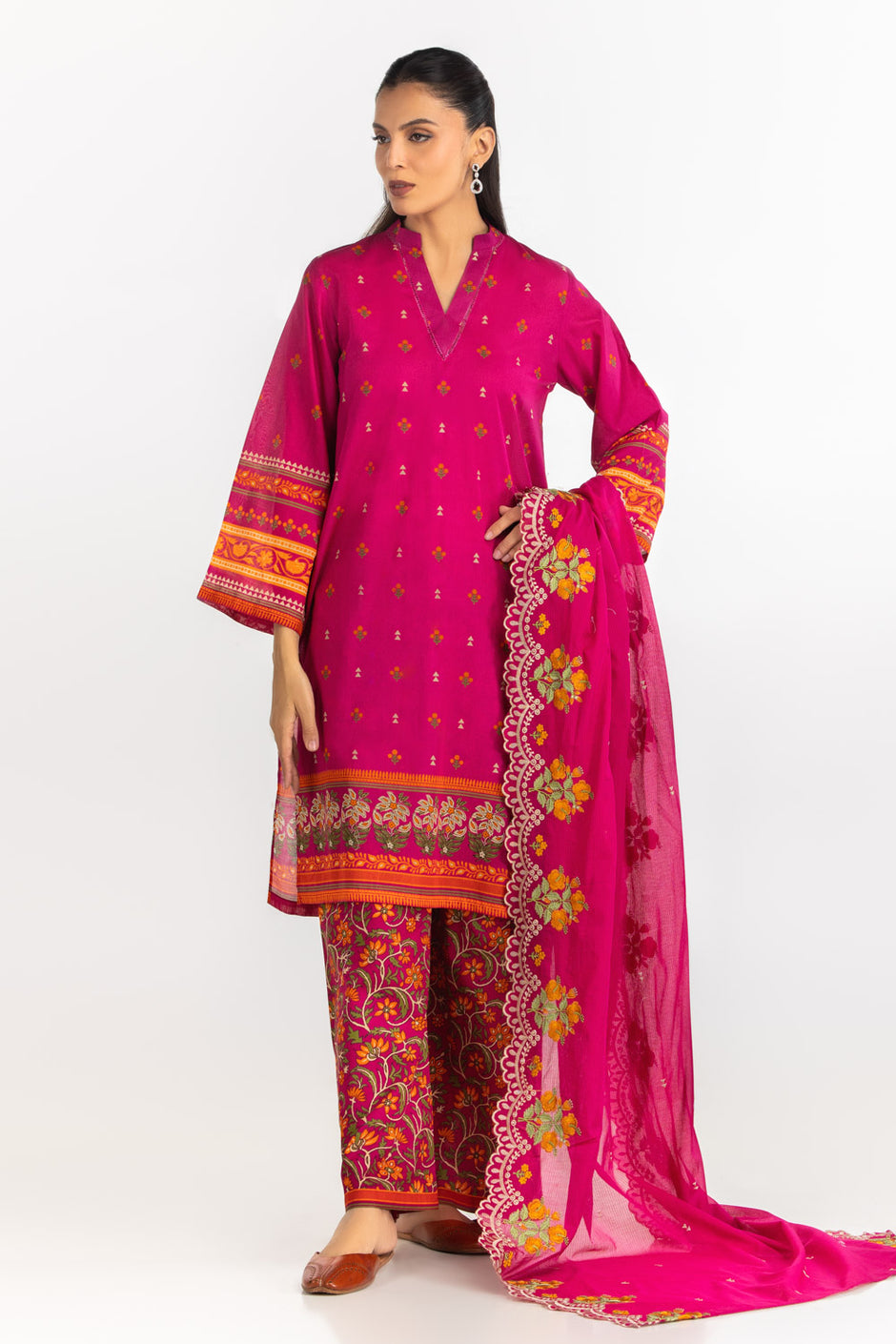 3PC Lawn Printed Suit With Embroidered