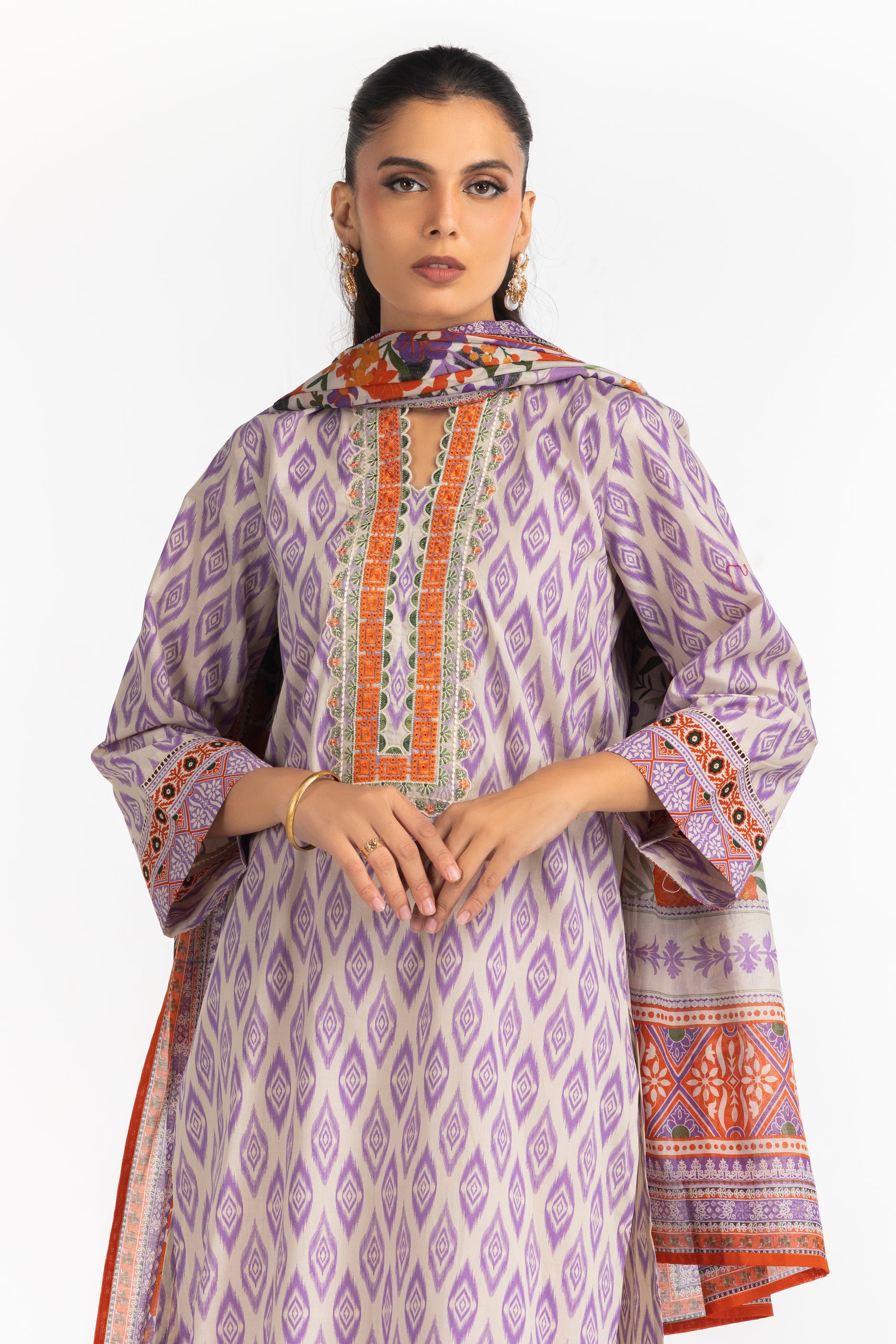 3PC Lawn Printed Suit With Embroidered