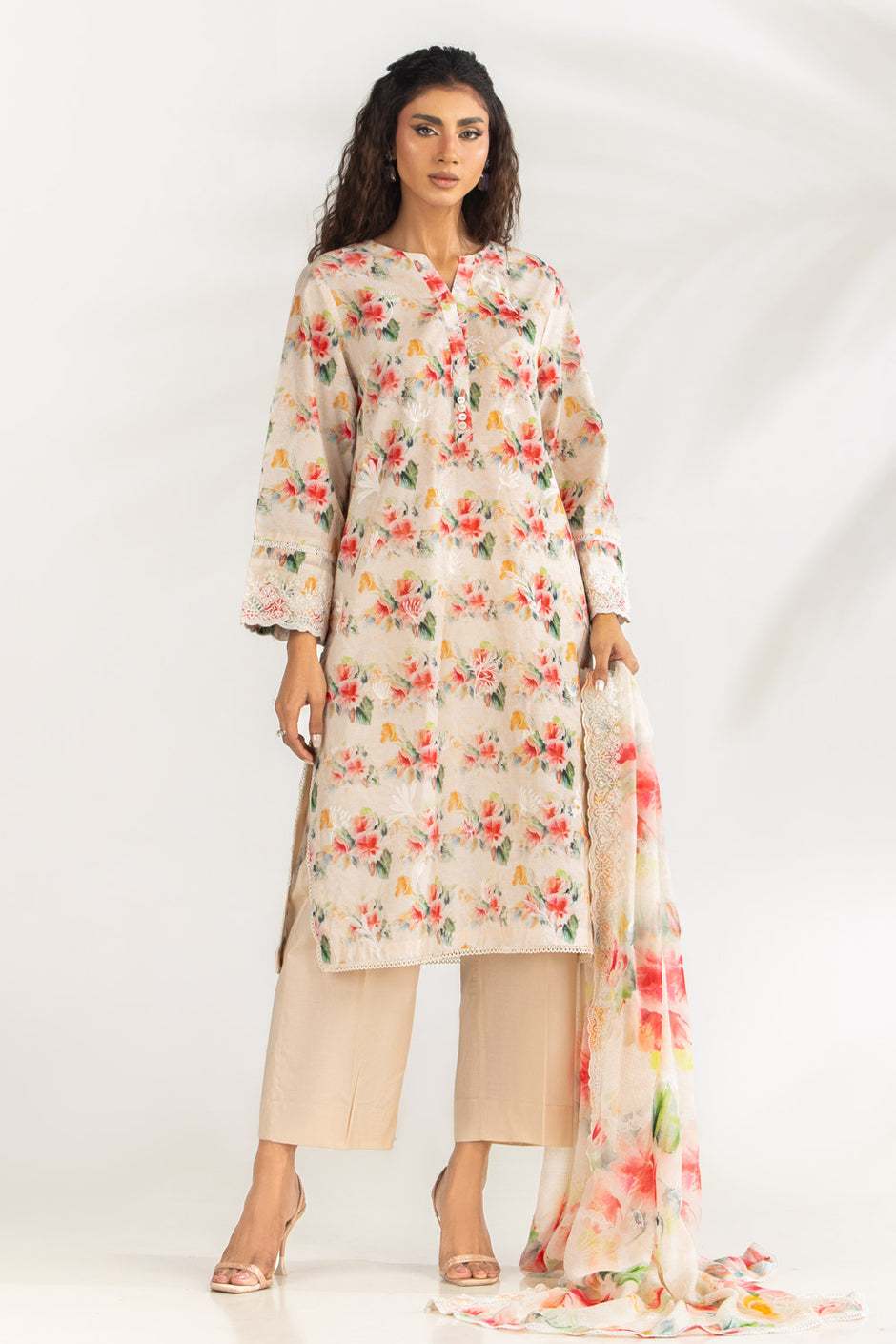 3PC Lawn Printed Suit With Embroidered