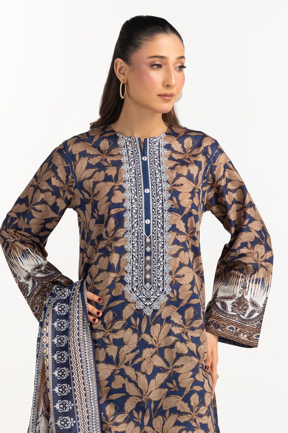3PC Lawn Printed Suit With Embroidered