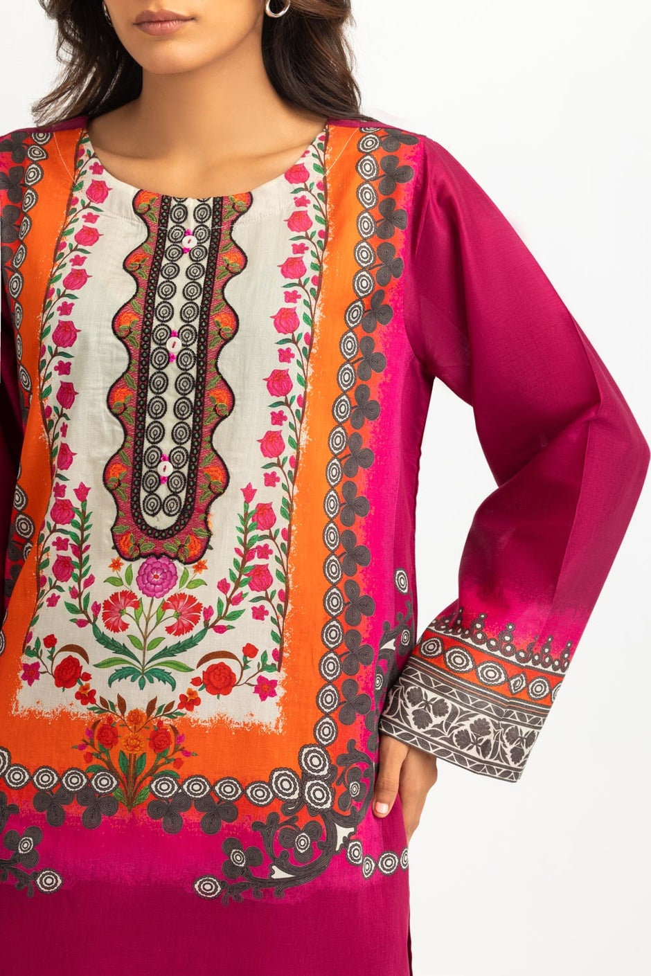 3PC Lawn Printed Suit With Embroidered