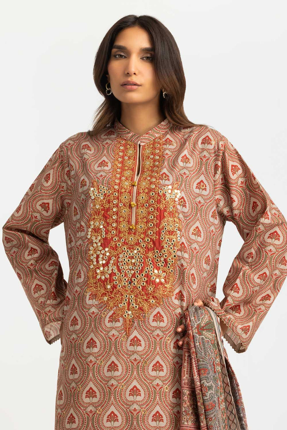 3PC Lawn Printed Suit With Embroidered