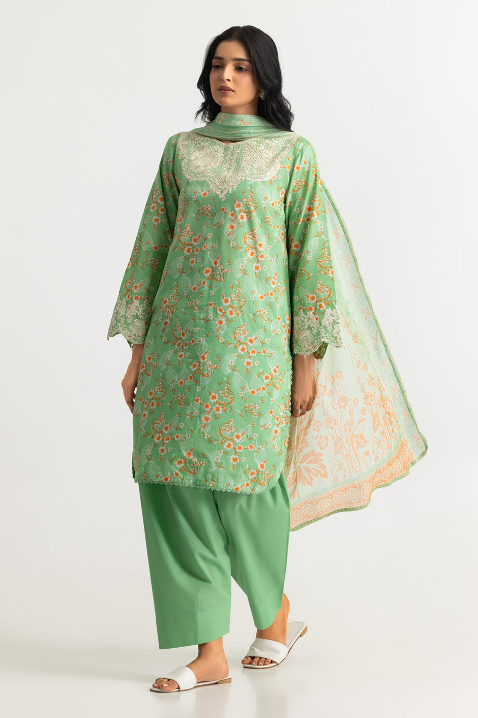 3PC Lawn Printed Suit With Embroidered