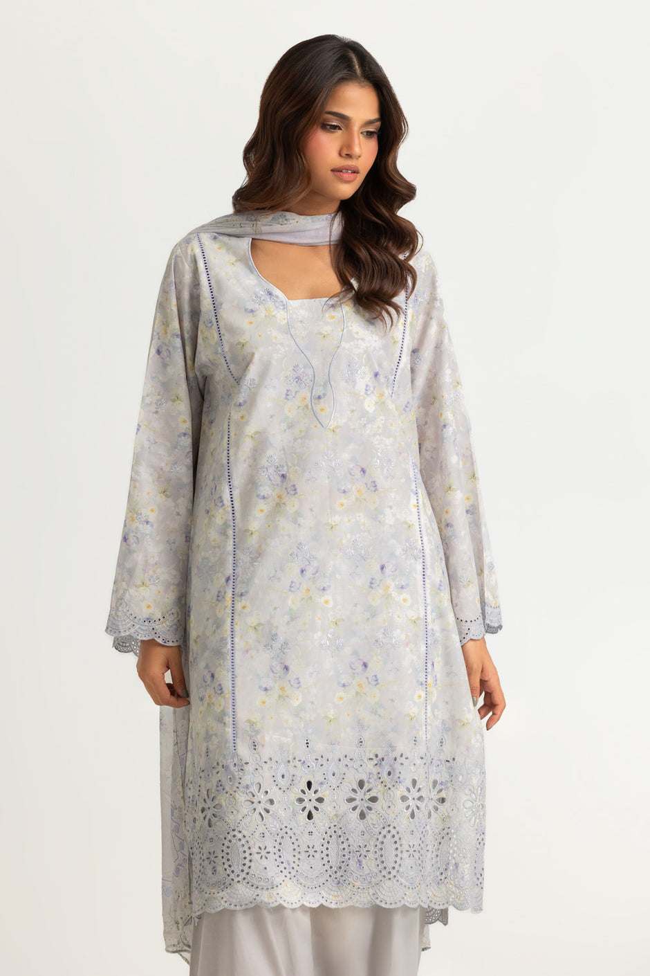 3PC Lawn Printed Suit With Embroidered
