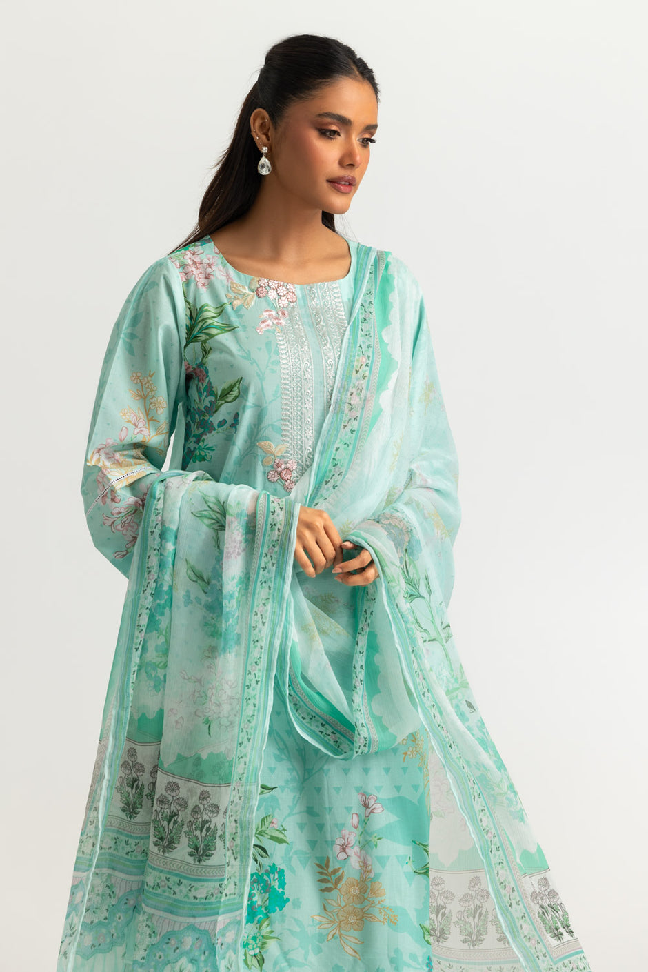 3PC Lawn Printed Suit With Embroidered