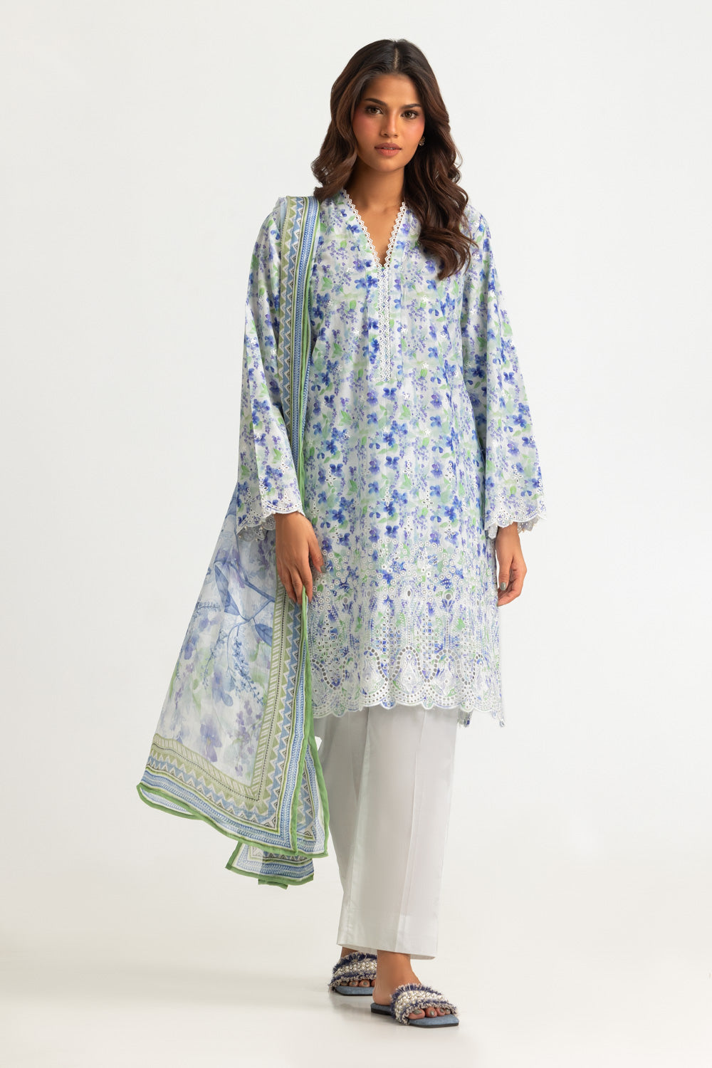 3PC Lawn Printed Suit With Embroidered